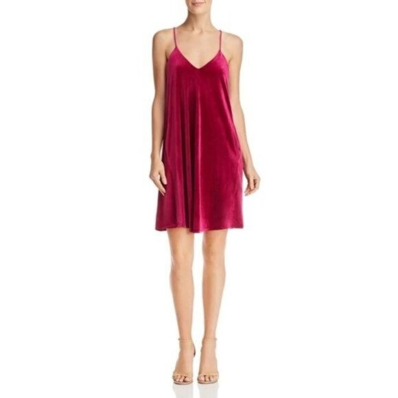 NWT Laundry Racerback Stretch Velvet Fuchsia Mini Dress w Pockets 2 - Picture 1 of 3